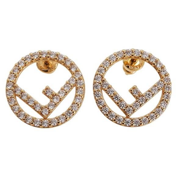 Fendi F's Rhinestone Earrings, Gold Plated, Women's, FENDI - Picture 2 of 8